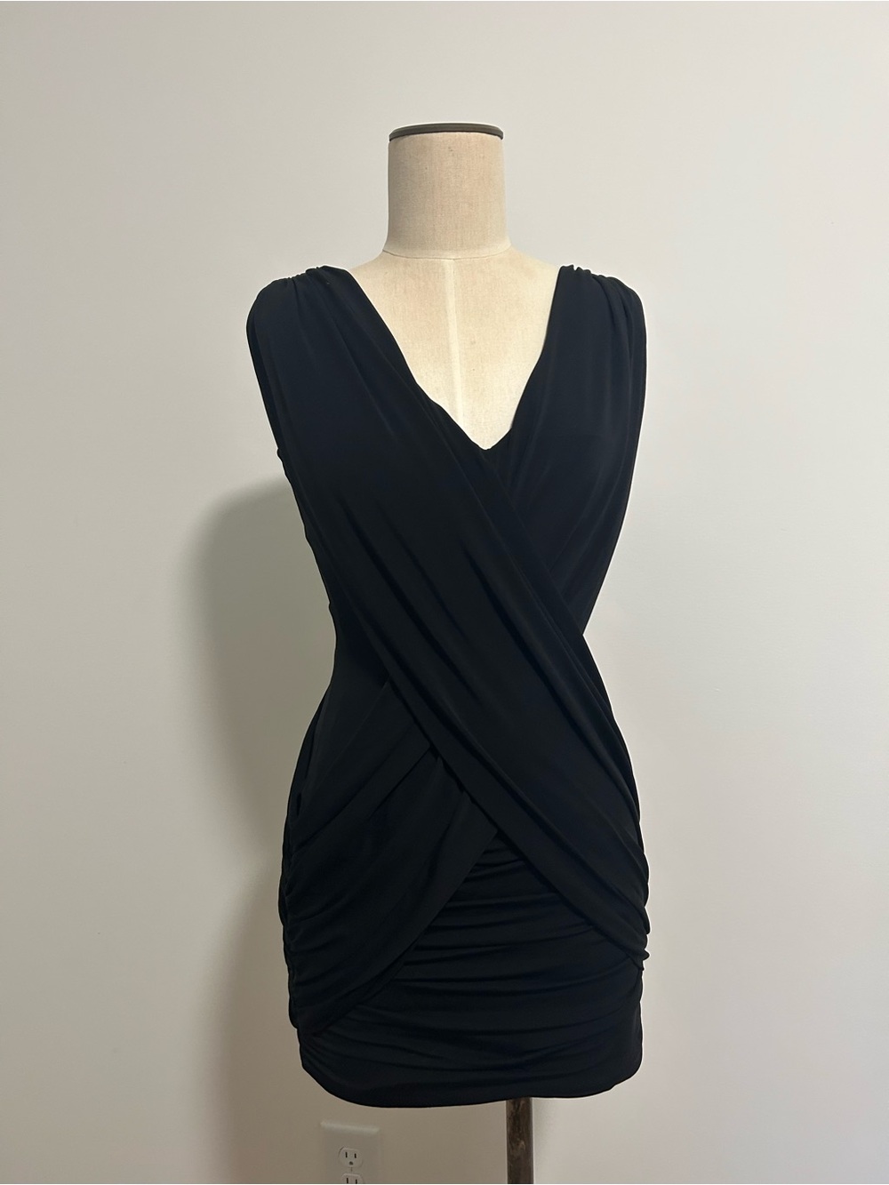 BCBGMaxAzria Black Sleeveless Wrap-Style Mini Dress